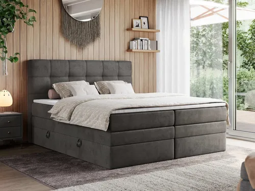 MKS Boxspringbett Dunkelgrau 200x200 cm – Maximale Entspannung - Boxspringbett der 'KING'-Serie mit zwei hochwertigen Matratzen für optimalen Schlafkomfort. Die 7-Zonen-Technologie passt sich perfekt an Ihren Körper an und sorgt für ungestörten Schlaf.