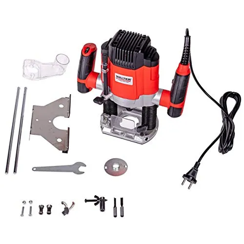 WALTER Oberfräse 1200 W - Fräsen - Präzise Oberfräse mit Tiefen-Feineinstellung, ideal für Holzarbeiten und inklusive praktischem Zubehör für vielseitige Anwendungen.