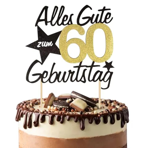 BETESSIN Torten Deko 60 Geburtstag - Tortenfiguren für den 60. Geburtstag, aus hochwertigem Glitzerpapier, wiederverwendbar und mit glänzendem Effekt für eine unvergessliche Feier.