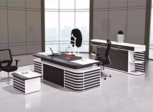 Moderne Weiße Büromöbel Garnitur - Komplettes Set für das Arbeitszimmer - Elegantes Büromöbel-Set in Weiß, bestehend aus Chefschreibtisch, Couchtisch und Schrank. Ideal für stilvolle Arbeitsumgebungen, mit viel Stauraum und einfacher Montage.