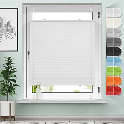 Sanfree Plissee Klemmfix Plisseerollo ohne Bohren Weiß B80 x H200cm - Plissees für Fenster & Tür, blickdicht und lichtdurchlässig, einfache Montage ohne Bohren mit verstellbaren Klemmträgern für flexiblen Sicht- und Sonnenschutz.