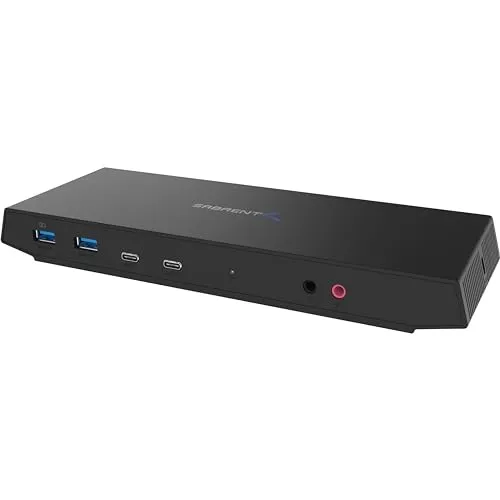 SABRENT USB C Dockingstation mit netzteil, 2 HDMI + 2 DP, 5K / 4K@60Hz, PD 60W, RJ45 Ethernet, USB Ports Typ A + C, 3,5 mm Jack + Mikrofon