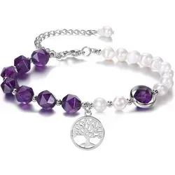 Amethyst Perlenarmband Lebensbaum für Damen und Herren in lila von LuxusKollektion