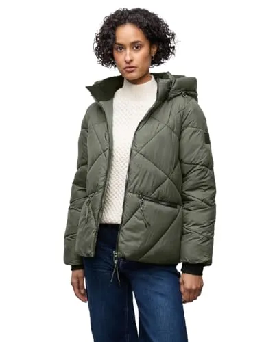Street One Damen Kurze Steppjacke mit Abnehmbarer Kapuze in grün von Street One