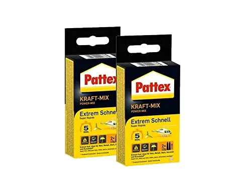 Pattex Kraft-Mix Extrem Schnell, extrem schnell härtender 2 Komponenten Kleber auf Epoxidharz Basis, 2K Kleber mit hoher Beständigkeit für viele Materialien, 2x12g Tube