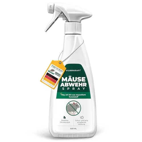 Silberkraft Mäuseabwehr Spray 500 ml, Mäuse zuverlässig fernhalten, Effektive Sofortwirkung, Repellent gegen Mäusebefall, Ideal für Keller, Garage, Haus und Garte