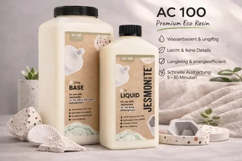 Jesmonite AC 100 Duoset 1L + 2,5KG Gießharz Set - Modelliermassen: Vielseitiges Gießharz Set für kreative Projekte, umweltfreundlich und schlagfest, ideal für Innen- und Außenanwendungen.