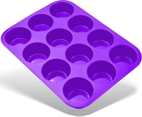 Belmalia Große Muffinform für 12 Silikonformen, antihaftbeschichtet, Backform für Muffins, Cupcakes, Kuchen, Brownies, Pudding, Violett