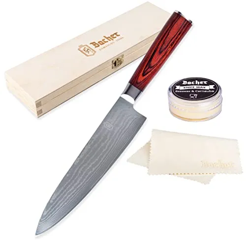 Bacher Kochmesser Damastmesser 20cm – Geschmiedet aus 67 Legen AUS 10V