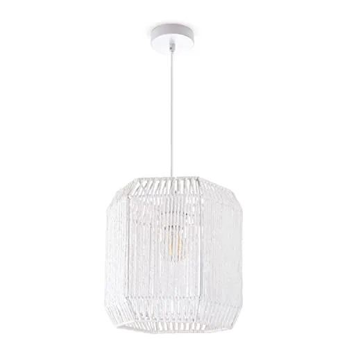 Paco Home Pendelleuchte Esstisch Papier Boho Hängelampe Esszimmer Lampe E27 Hängeleuchte Rattan, Farbe:Weiß (Ø24cm), Leuchtenart/Farbe:Pendelleuchte - Weiß
