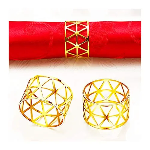 Anloo Serviettenringschnallen, 12 Stück Serviettenschnallenhalter aus Metall für Weihnachten Thanksgiving Hochzeitsfeier Familienessen (Dreiecksform, Gold)