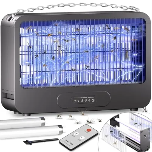 Insektenvernichter Elektrisch 3500V Fliegenfalle Elektrisch mit Doppeltes Spannungsgitter&Mückenschutz,Mückenfalle 20W Insektenfalle Mückenlampe mit Timer&Fernbedienung für Innen,Zwei Ersatzlampen