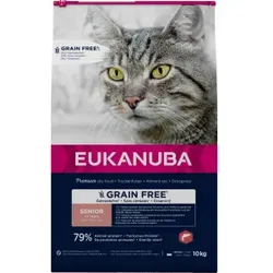 Eukanuba Senior Katzenfutter trocken getreidefrei - 10kg Premiumfutter mit viel Lachs, unterstützt Vitalität und gesunde Gewichtsregulation für ältere Katzen