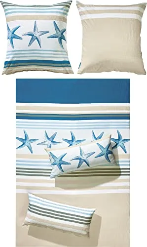 REDBEST Seersucker Bettwäsche Set, 2-teilig mit Wende-Kissenbezug - Bettwäsche-Sets aus pflegeleichtem Seersucker in maritimen Farben, bügelfrei und mit Reißverschluss. Bringen Sie Urlaubsfeeling in Ihr Schlafzimmer!