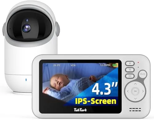 TakTark Babyphone mit Kamera - 4.3'' Video Monitor mit Pan-Tilt Funktion - Babyfone mit 300° Rotation, Gegensprechfunktion und Nachtsicht. Ideal für ruhige Nächte ohne störende Lichter und mit Temperaturüberwachung.