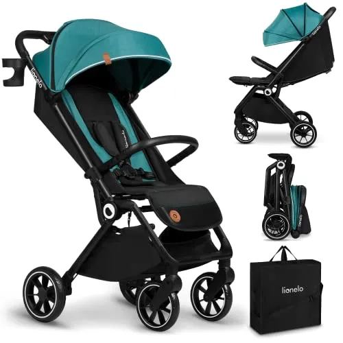 LIONELO Cloe Zusammenklappbarer Kinderwagen - Kompakter Buggy bis 22 kg, mit verstellbarer Rückenlehne, 5-Punkt-Gurt und großen schwenkbaren Rädern für müheloses Manövrieren. Ideal für unterwegs und leicht zu transportieren.