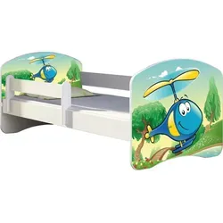 ACMA Jugendbett Kinderbett Junior-Bett Komplett-Set mit Matratze Lattenrost und Rausfallschutz Weiß 35 Hubschrauber 180x80 - Weiß