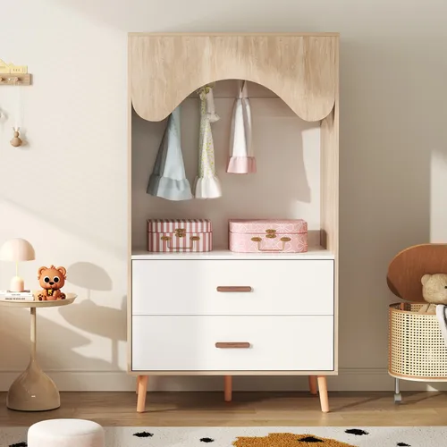 Offener Kinderkleiderschrank mit Kleiderstange und Schubladen - Praktischer offener Kleiderschrank (80 x 46 x 141,5 cm) aus hochwertiger Spanplatte. Mit stabiler Kleiderstange und Schubladen für eine optimale Aufbewahrung. Das ansprechende Design vereint Funktionalität und Stil.