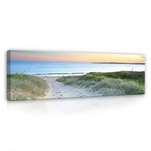 WallArena - Leinwand Bilder - Strand Meer Ostsee Dünen Natur - 145x45 cm Leinwandbilder - Bild auf leinwand - Wandbild XXL groß Wandbilder für Wohnzimmer Schlafzimmer Wohnzimmerbilder Modern
