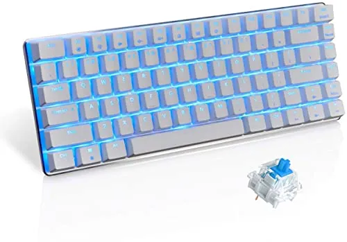 UrChoiceLtd mechanische Gaming-Tastatur AK33 mit USB-Anschluss, LED-Hintergrundbeleuchtung, Anti-Ghosting-Funktion, Blaue oder Schwarze Tasten, weiß Blue Switch