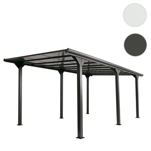 Alu-Carport HWC-O23: Autoüberdachung mit Regenrinne - Gartenhäuser, Geräteschuppen & Carports - Robuste Aluminiumkonstruktion mit leicht getöntem Dach für optimalen Wetterschutz und stilvolle Optik.