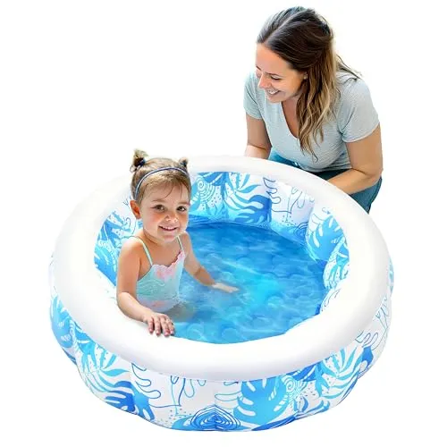 SLOOSH Kreis Planschbecken für Kinder, 81 x 81 x 22 cm Schwimmbecken für Kinder, Planschbecken Baby für Schwimmpartys, tragbares Wasserspielzeug für drinnen und draußen (Blau)