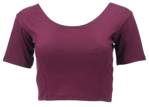 GURU SHOP Basic Yogatop, Bauchfreies Choli Top - Weinrot, Damen, Size:S