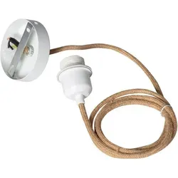 Halterung mit Lampenfassung für Hängeleuchten - Texilkabel Natur und Weiss - Lampenhalterung mit E27-Fassung und 1,5 m Texilkabel, ideal zur individuellen Gestaltung Ihres Raums durch die Wahl des Lampenschirms.