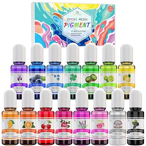 Epoxidharz Farbe - 15 Farben Flüssiger Epoxidharz Pigment Farbstoff für Epoxy Resin Kunst, Handwerk Machen - Konzentrierte Epoxidharz Farben für Kunstharz, Harz Gießen, DIY Kunsthandwerk - je 10ml