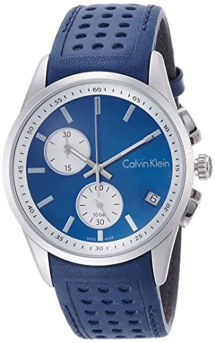Calvin Klein Herren Chronograph Quarz Uhr mit Leder Armband K5A371VN