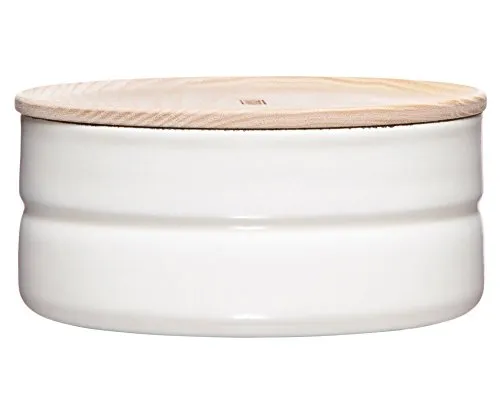 Riess Vorratsdose mit Holzdeckel 13cm 615ml - Emaille pure white, luftdicht, bakterienhemmend und ideal für Küche oder Büro