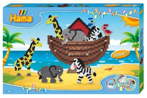 Hama Perlen 3045 Geschenk-Set Arche Noah - ca. 5.000 bunte Midi Bügelperlen, fördert Kreativität und Feinmotorik für Kinder ab 5 Jahren