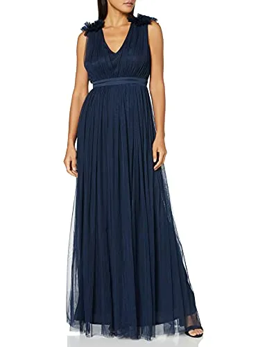 Maya Deluxe Damen Maya Deluxe Ruffle Shoulder Maxi Dress Brautjungfernkleid, Navy, 44 EU
