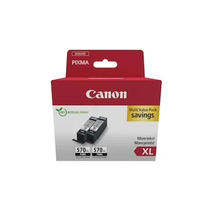 Canon PGI-570 XL Twin Vorteilspack - 2 x Schwarz XL Tintenpatronen, umweltfreundlich verpackt und hohe Reichweite für bis zu 1000 A4-Dokumente