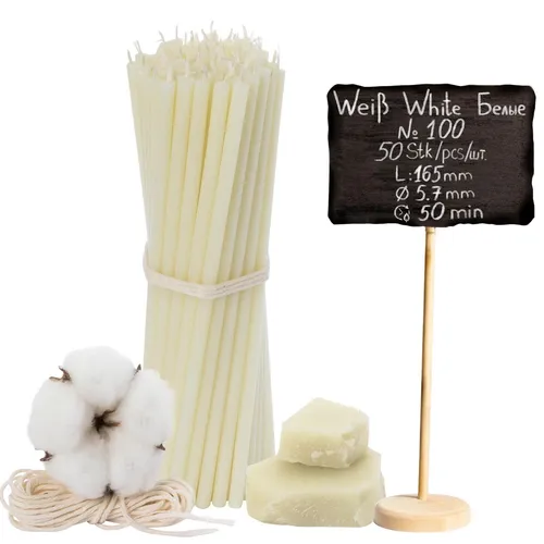 Stk. Diveevo Kirchliche Bienenwachskerzen №100 Ritualkerzen in Weiß 16,5 cm 50
