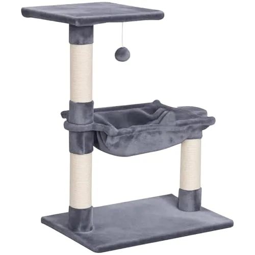 PawHut Katzenbaum mit Sisal und Plüsch - Kratzbaum aus stabiler Spanplatte, idealer Spielplatz mit zwei erhöhten Plattformen und weichem Plüsch für maximalen Komfort Ihrer Katze.