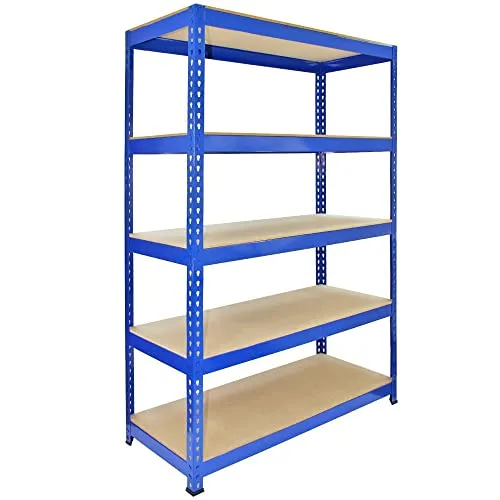 Monster Racking Q-Rax Garagenregal Kellerregal Lagerregal Werkstattregal Schwerlastregal Industrieregal Stahlregal Regal Stahl 5 Regalböden 120cm L x 50cm B x 182,5cm H Regaleinheit Lagerraum Blau