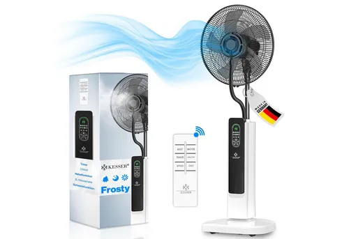 KESSER® Stand-Ventilator Frosty mit Wasser - Ventilator mit Ultraschall-Sprühnebel und Fernbedienung für ein perfektes Raumklima – kühlt, befeuchtet und sorgt für frische Luft.