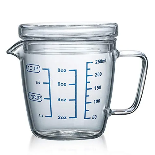 TAMUME Glasbecher 250ml Messbecher Glas mit Deckel (250ML)