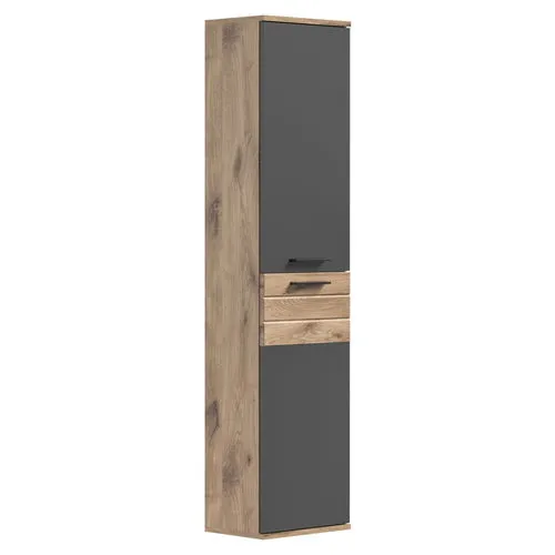 xonox.home Hochschrank Mason X12B8751 - Bad-Hochschrank mit modernem Design, bietet großzügigen Stauraum und ist aus hochwertiger Nox Oak und Basalt grau Nachbildung gefertigt.