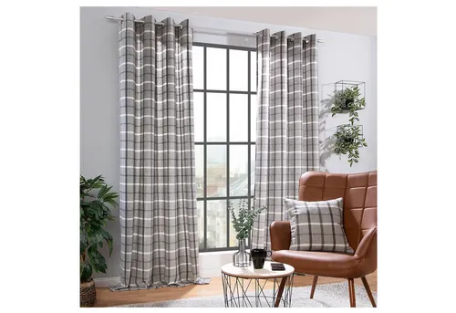 heimtexland Vorhang Dekoschal Wolle Tartan Karo Ösenschal in grau von Heimtexland