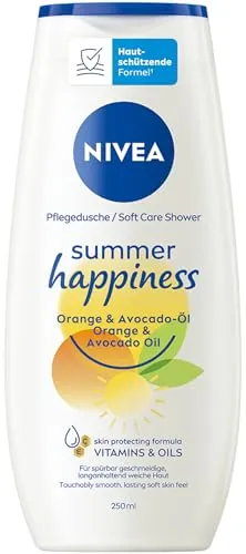 NIVEA Summer Happiness Pflegedusche, pH-hautneutrales Duschgel mit wertvollem Avocado-Öl, feuchtigkeitsspendende Cremedusche mit fruchtigem Orangenblüten-Duft (250 ml)