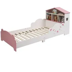 Hübsches Kinderbett für Mädchen – Hausbett mit Regal in pink von Relaxdays