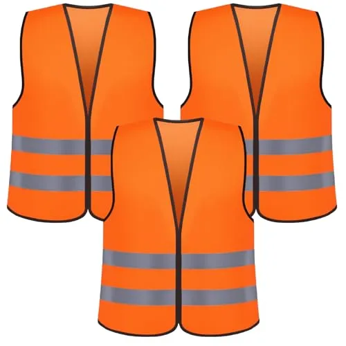Romon Warnwesten Auto, 3 Stück Warnweste Pannenweste Sicherheitsweste Reflektierend Neon Tangerine Pannenhilfe Reflektorweste, Leuchtweste Fahrrad Reflektierende Sicherheitsweste für Autofahrer