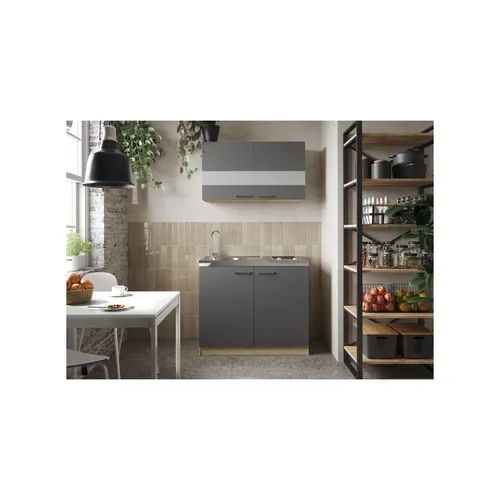 Respekta Merle Küchenmöbel Set 3 - Grau - Küchenmöbel Set 3 mit Spülenunterschrank, Oberschrank und integrierter Glaskeramikkochfeldabdeckung – modernes Design in Grau für eine stilvolle Küche.