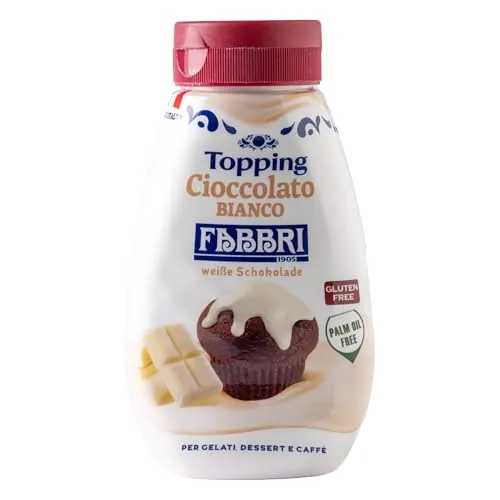6x Fabbri Topping sauce Cioccolato Schokolade für Eis, Desserts und Kaffee 225g Gluten-frei gebrauchsfertige Sauce (Gold Weiße Schokolade)