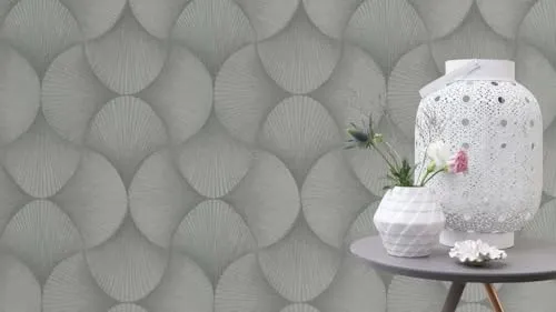 Rasch Vliestapete Art Deco Muster Fächer Uni Silber Metallic 608212 - Hochwertige Tapeten für stilvolle Wände, waschbeständig und leicht zu tapezieren – ideal für ein elegantes Wohnambiente.