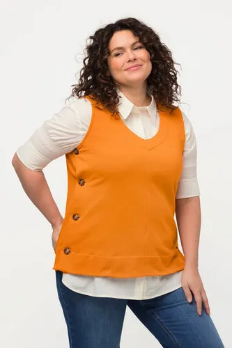 Ulla Popken Sweatshirt Sweat-Pullunder seitliche Knöpfe V-Ausschnitt