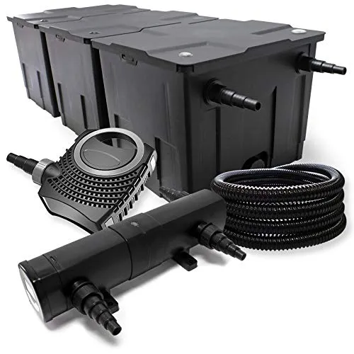 Wiltec Komplettset: CBF-350C Teichfilteranlage für bis zu 90.000 L - Komplettset für Gartenteiche mit 36W UVC Klärer für kristallklares Wasser, 10.000 l/h Teichpumpe und robustem 25m Schlauch - ideal für pflegeleichte Teichpflege.