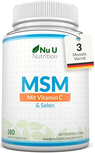 MSM 1200mg + Vitamin C & Selen – 180 Vegane Kapseln, 3 Monate Vorrat